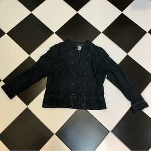 Vintage Y2K AMX Cropped Denim Jacket Military Style Dark Wash Navy Blue 00s sz L